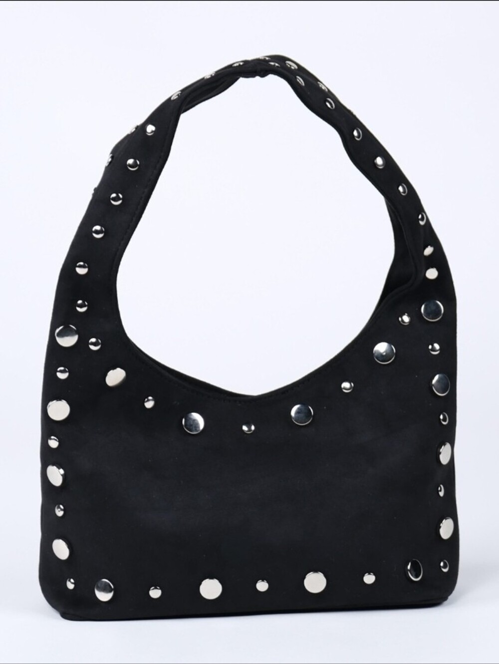 SAM & HADLEY Black Faux Suede Studded Shoulder Bag